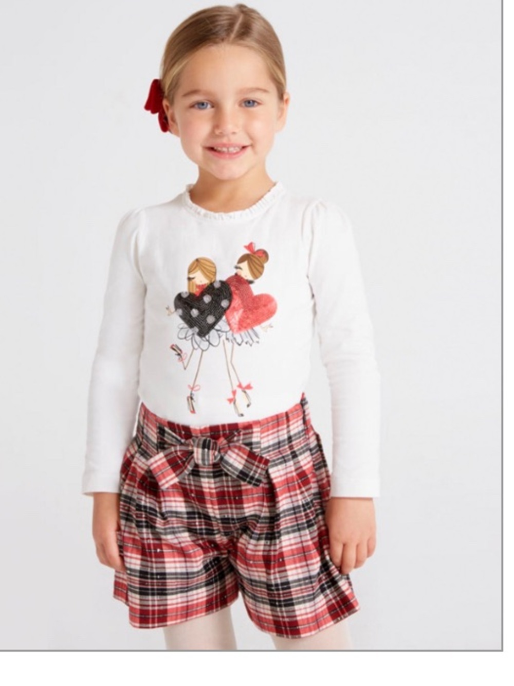 Mayoral Plaid Pleated Short with Bow